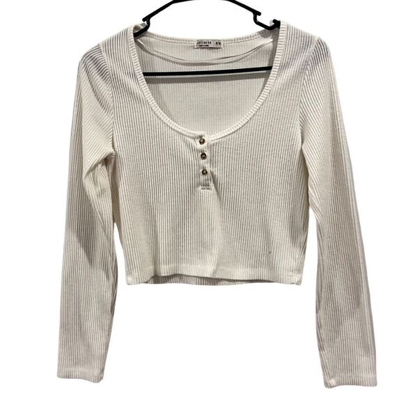 Cotton On White Soft ribbed Long sleeve Crop top Size M - Picture 1 of 6